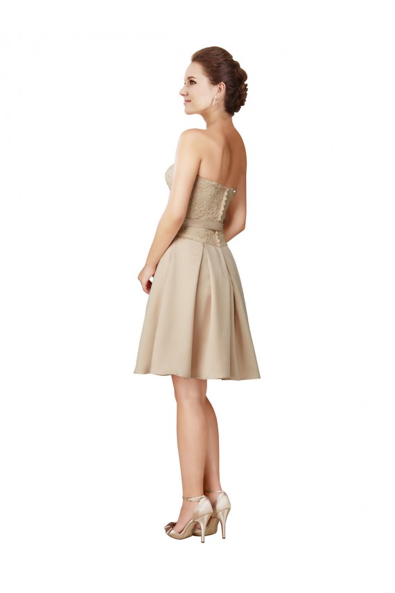 Sleeveless Sweetheart Satin & Lace Champagne Knee Length Bridesmaid Dress Cardiff