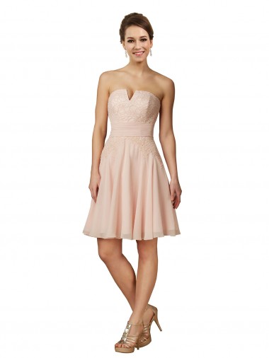 Sleeveless Sweetheart Soft Chiffon & Lace Pink Knee Length Bridesmaid Dress Cardiff