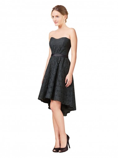 Sleeveless Sweetheart Lace Slate Grey Knee Length High Low Bridesmaid Dress Cardiff