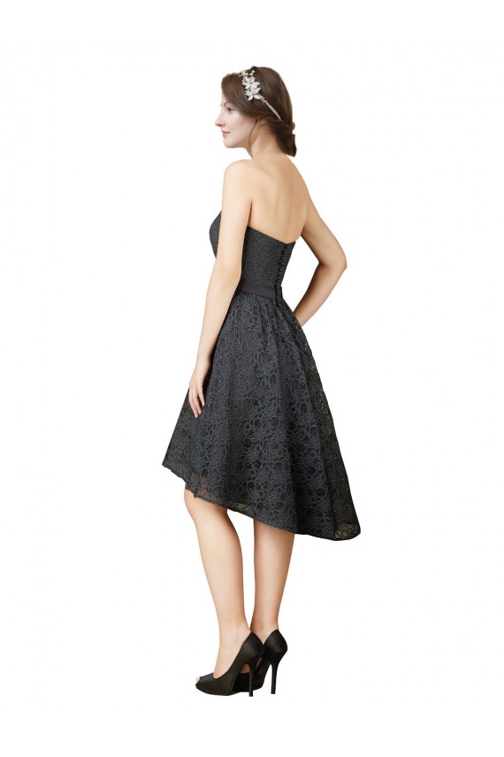 Sleeveless Sweetheart Lace Slate Grey Knee Length High Low Bridesmaid Dress Cardiff
