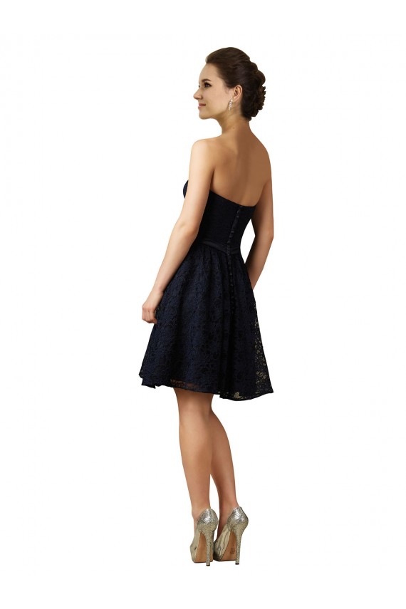 Sleeveless V-Neck Lace Dark Navy Knee Length Bridesmaid Dress Cardiff