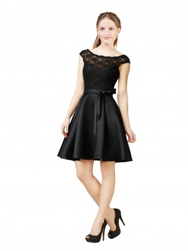 Sleeveless Illusion Neck Satin & Lace Black Knee Length Bridesmaid Dress Cardiff