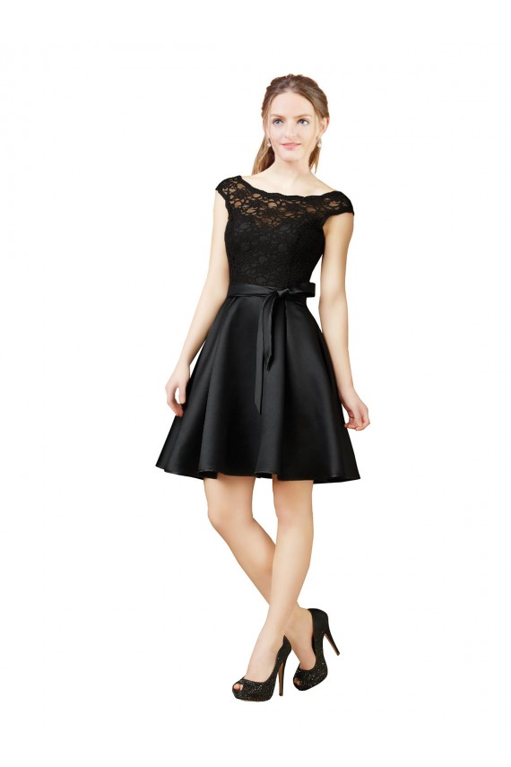 Sleeveless Illusion Neck Satin & Lace Black Knee Length Bridesmaid Dress Cardiff