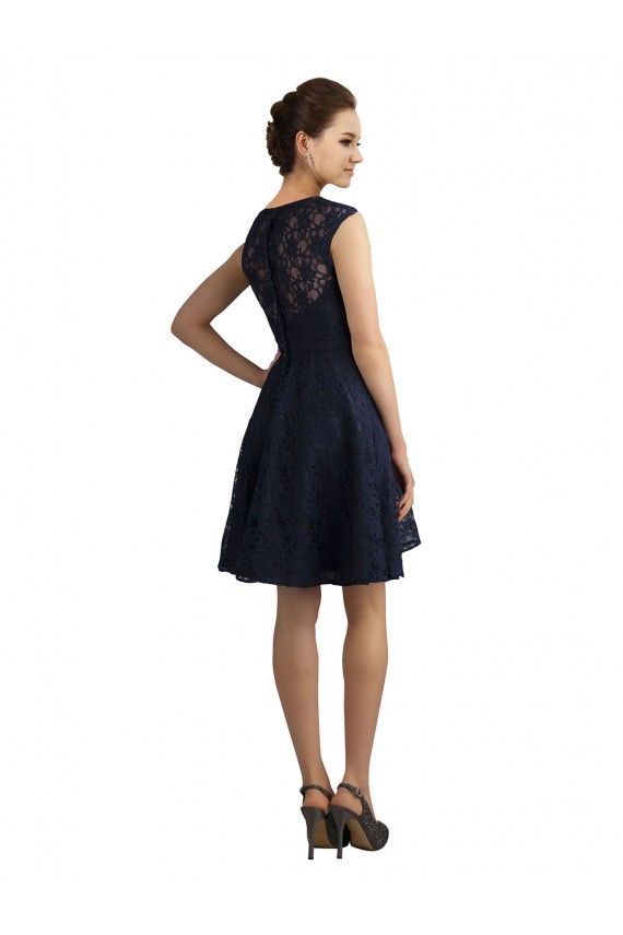Sleeveless V-Neck Lace Dark Navy Knee Length Bridesmaid Dress / Evening Dress Cardiff