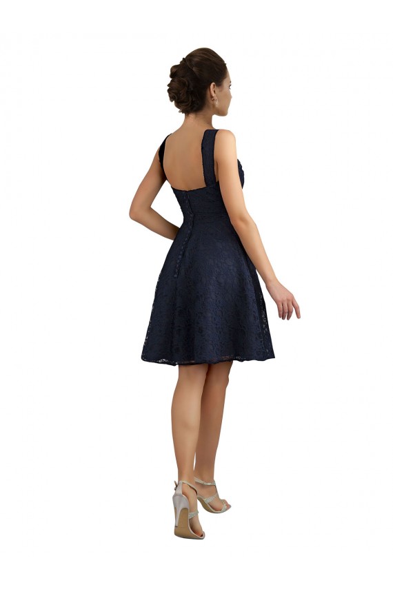 Sleeveless Sweetheart Lace Dark Navy Knee Length Bridesmaid Dresses Cardiff