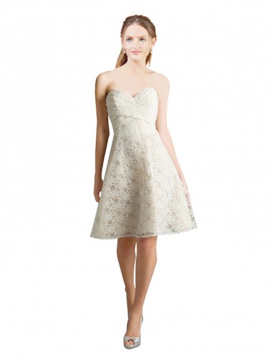 Sleeveless Strapless Lace Ivory,Champagne Knee Length Bridesmaid Dress Cardiff