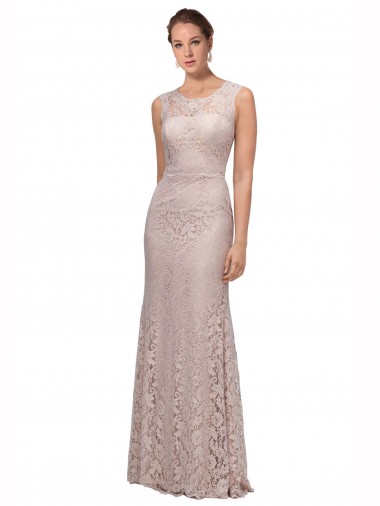 Sleeveless Scoop Neck Lace Long Prom Dress / Bridesmaid Dress Cardiff