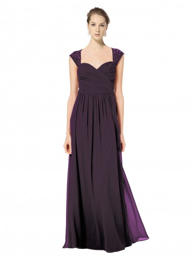 Sleeveless Sweetheart Soft Chiffon & Lace Grape Long Formal Dress / Bridesmaid Dress Cardiff