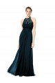 Sleeveless Illusion Neck Soft Chiffon & Lace Dark Navy Long Formal Dress / Bridesmaid Dress Cardiff