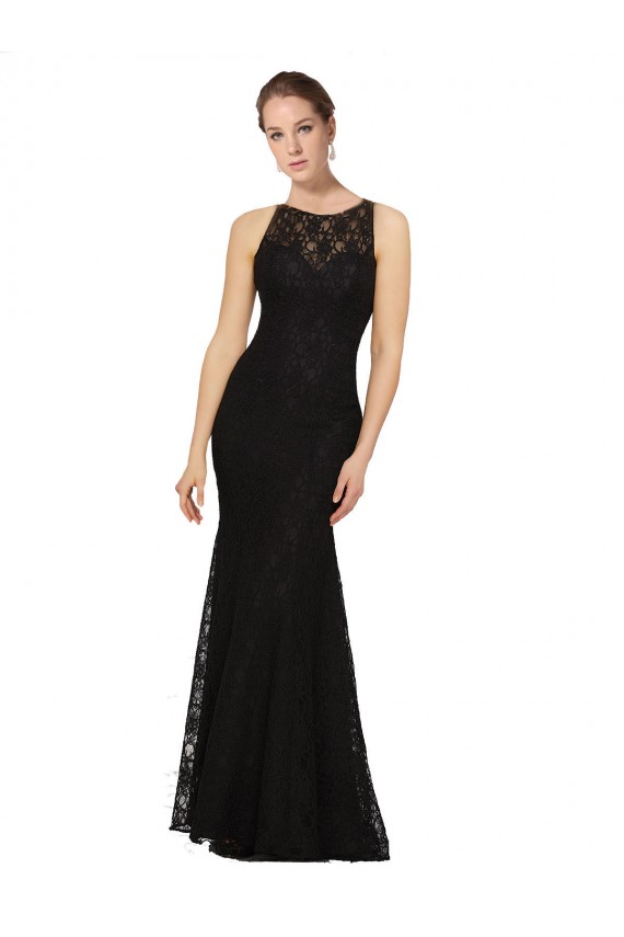 Sleeveless Jewel Neck Lace Black Long Bridesmaid Dress Cardiff