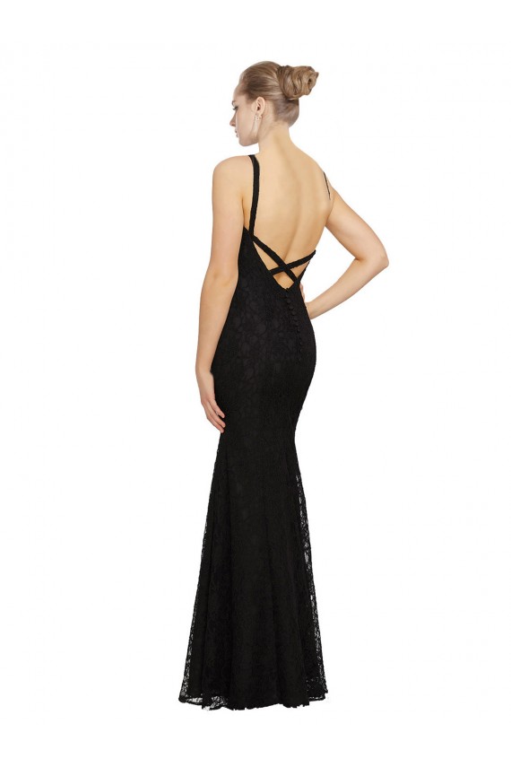 Sleeveless Jewel Neck Lace Black Long Bridesmaid Dress Cardiff