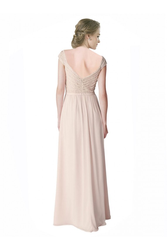 Cap Sleeves V-Neck Soft Chiffon & Lace Mint Green Long Bridesmaid Dress Cardiff