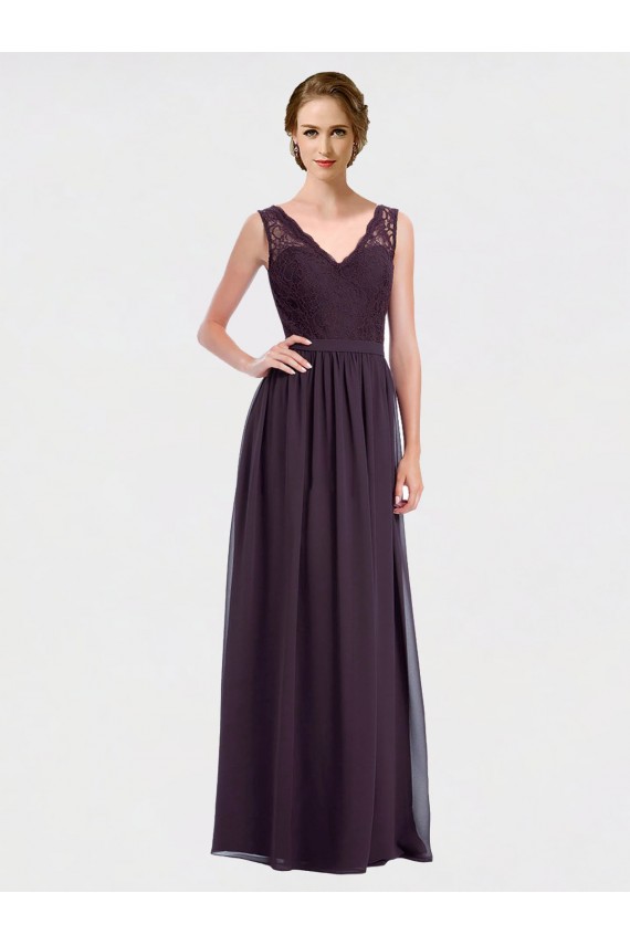 Sleeveless V-Neck Chiffon & Lace Grape Long Bridesmaid Dress / Evening Dress Cardiff