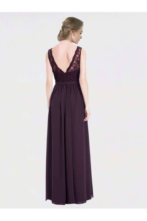 Sleeveless V-Neck Chiffon & Lace Grape Long Bridesmaid Dress / Evening Dress Cardiff