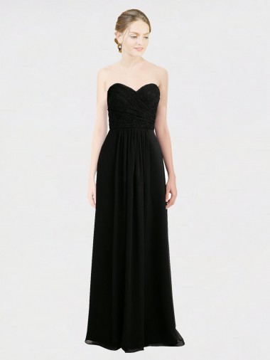 Sleeveless Strapless Soft Chiffon & Lace Black Long Bridesmaid Dress Cardiff