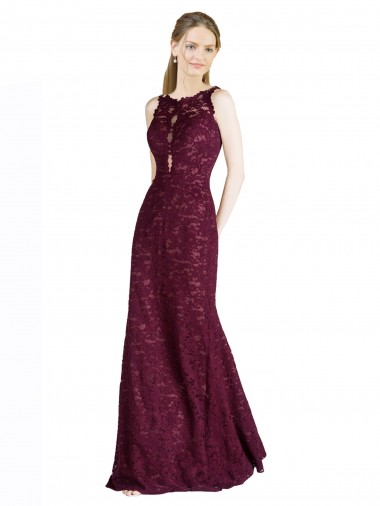 Sleeveless High Neck Lace Burgundy Gold Long Prom Dress / Bridesmaid Dress Cardiff