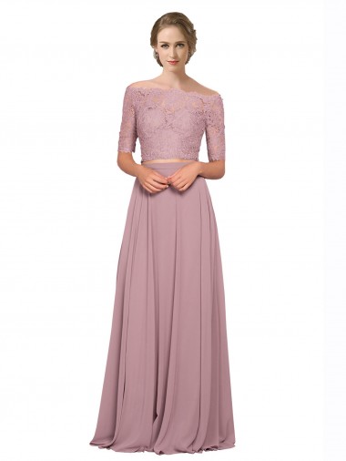 Short Sleeves Off the Shoulder Soft Chiffon & Lace Long Prom Dress / Bridesmaid Dress Cardiff