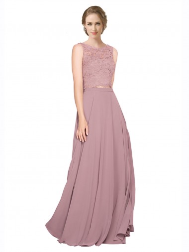 Sleeveless Illusion Neck Soft Chiffon & Lace Long Black Tie Prom Dress / Bridesmaid Dress Cardiff