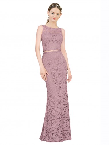Sleeveless Illusion Neck Lace Long Prom Dress / Bridesmaid Dress Cardiff