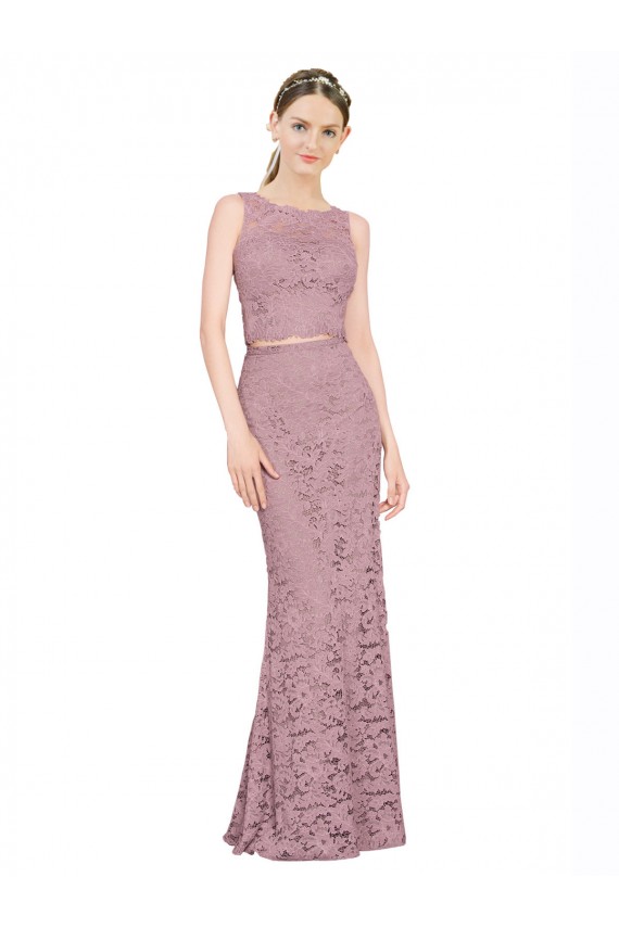 Sleeveless Illusion Neck Lace Long Prom Dress / Bridesmaid Dress Cardiff