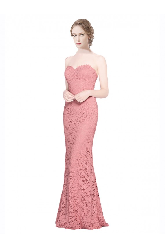 Sleeveless Strapless Lace Salmon Long Formal Dress / Bridesmaid Dress Cardiff