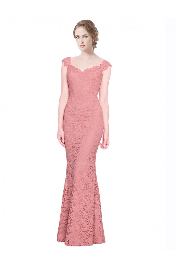 Sleeveless Strapless Lace Salmon Long Prom Dress / Bridesmaid Dress Cardiff