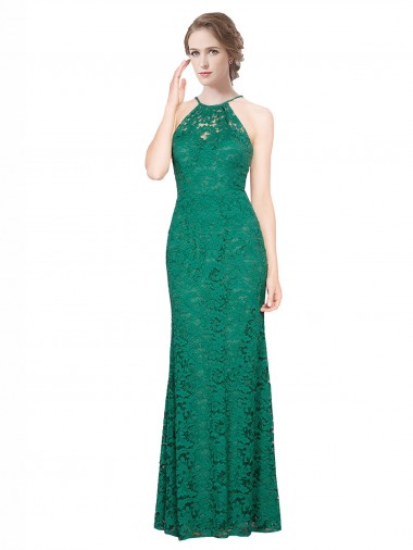 Sleeveless High Neck Lace Dark Green Long Prom Dress / Bridesmaid Dress Cardiff