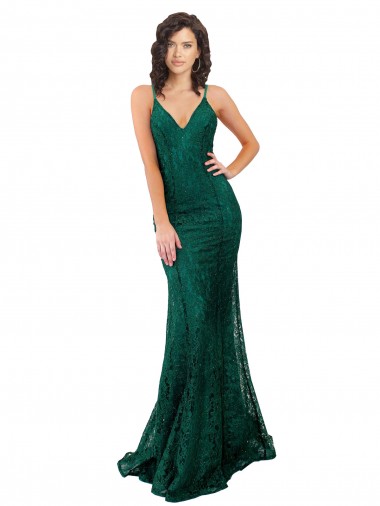 Sleeveless V-Neck Lace Dark Green Long Black Tie Evening Gown / Prom Dress / Bridesmaid Dress Cardiff