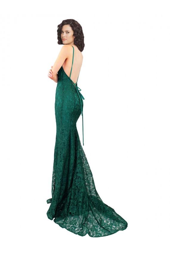 Sleeveless V-Neck Lace Dark Green Long Black Tie Evening Gown / Prom Dress / Bridesmaid Dress Cardiff