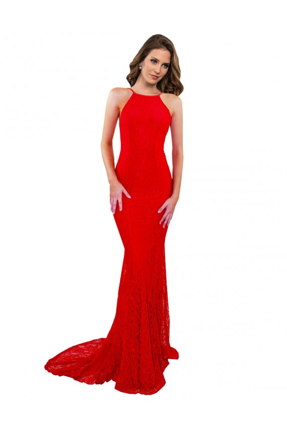 Sleeveless High Neck Lace Red Long Evening Gown / Prom Dress / Bridesmaid Dress Cardiff