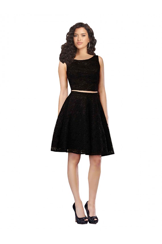 Sleeveless Jewel Neck Lace Black Knee Length Bridesmaid Dress Cardiff