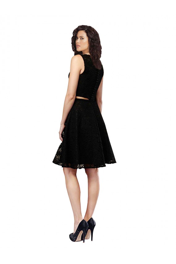 Sleeveless Jewel Neck Lace Black Knee Length Bridesmaid Dress Cardiff