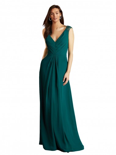 Sleeveless V-Neck Soft Chiffon & Lace Hunter Long Bridesmaid Dress Cardiff