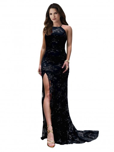 Sleeveless High Neck Lace Black Long Black Tie Evening Gown / Prom Dress / Bridesmaid Dress Cardiff