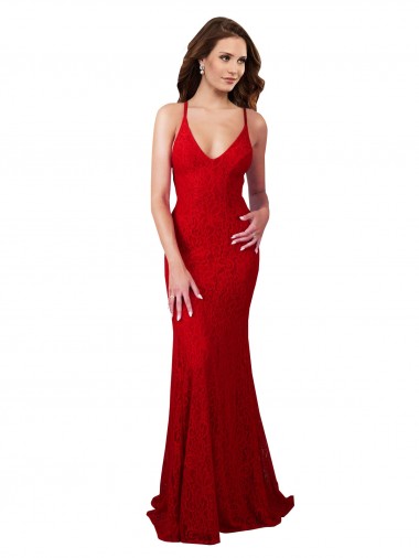Sleeveless V-Neck Lace Red Long Formal Dress / Bridesmaid Dress Cardiff