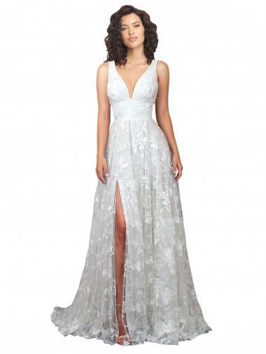 Sleeveless V-Neck Lace Off White Chapel Train Wedding Dress Cardiff