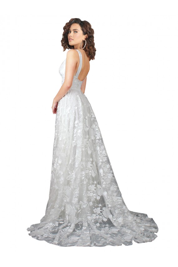 Sleeveless V-Neck Lace Off White Chapel Train Wedding Dress Cardiff