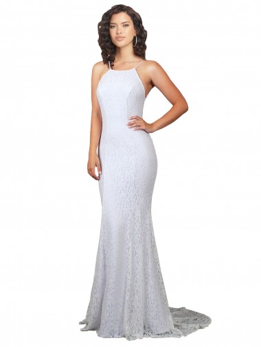 Sleeveless High Neck Lace White Mermaid Sweep Train Wedding Dress Cardiff