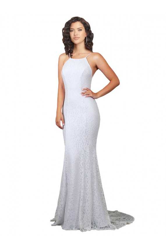 Sleeveless High Neck Lace White Mermaid Sweep Train Wedding Dress Cardiff