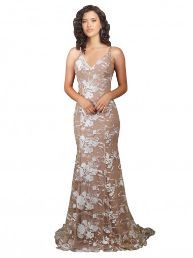 Sleeveless V-Neck Lace Champagne Sweep Train Wedding Dress Cardiff