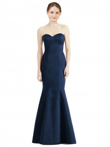 Sleeveless Sweetheart Satin Dark Navy Long Floor Length Bridesmaid Dress Cardiff
