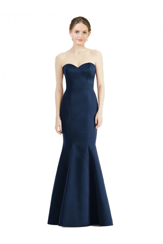 Sleeveless Sweetheart Satin Dark Navy Long Floor Length Bridesmaid Dress Cardiff