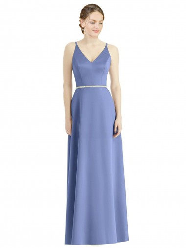 Sleeveless V-Neck Satin Periwinkle Long Bridesmaid Dress Cardiff