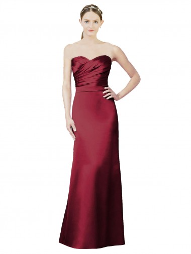 Sleeveless Strapless Satin Burgundy Long Bridesmaid Dress / Evening Dress Cardiff