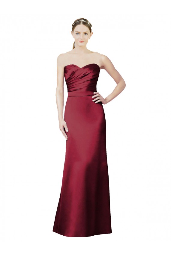 Sleeveless Strapless Satin Burgundy Long Bridesmaid Dress / Evening Dress Cardiff