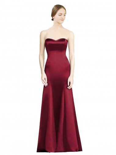 Sleeveless Sweetheart Satin Burgundy Long Bridesmaid Dress Cardiff