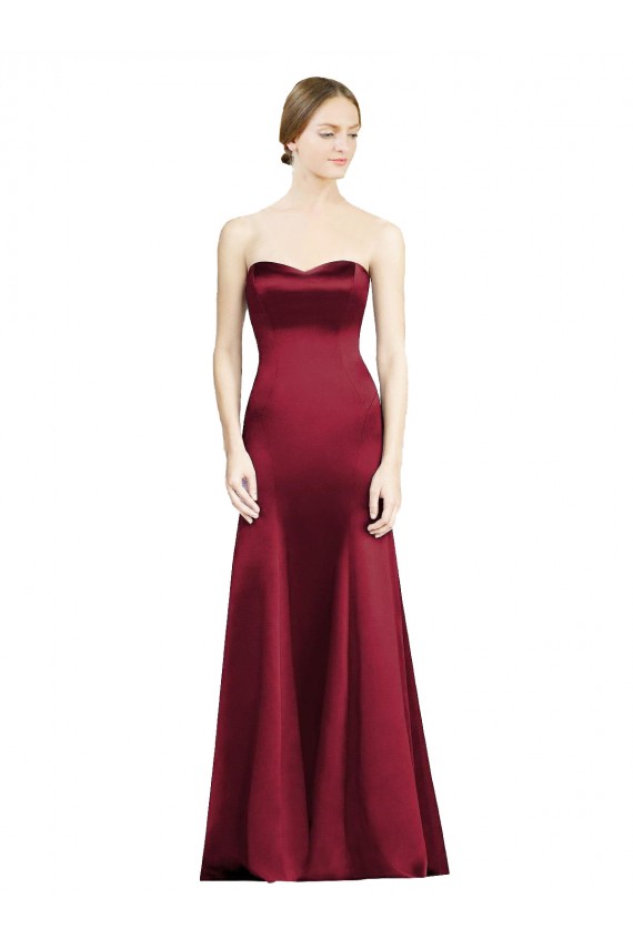 Sleeveless Sweetheart Satin Burgundy Long Bridesmaid Dress Cardiff