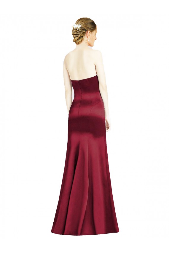 Sleeveless Sweetheart Satin Burgundy Long Bridesmaid Dress Cardiff