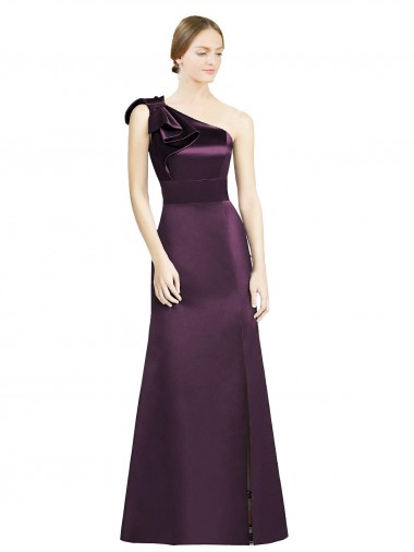 Sleeveless One Shoulder Satin Grape Long Bridesmaid Dress Cardiff