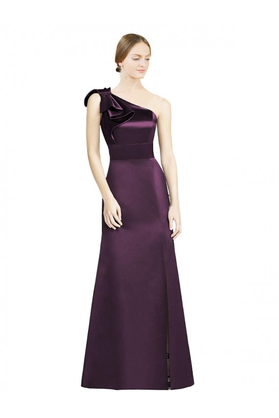 Sleeveless One Shoulder Satin Grape Long Bridesmaid Dress Cardiff